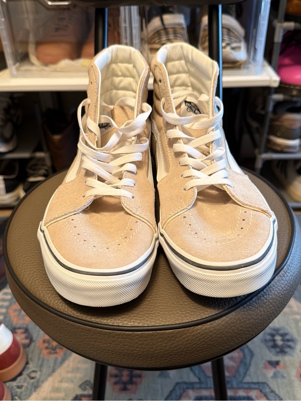 Vans High-Top Suede Sneakers in Beige and White